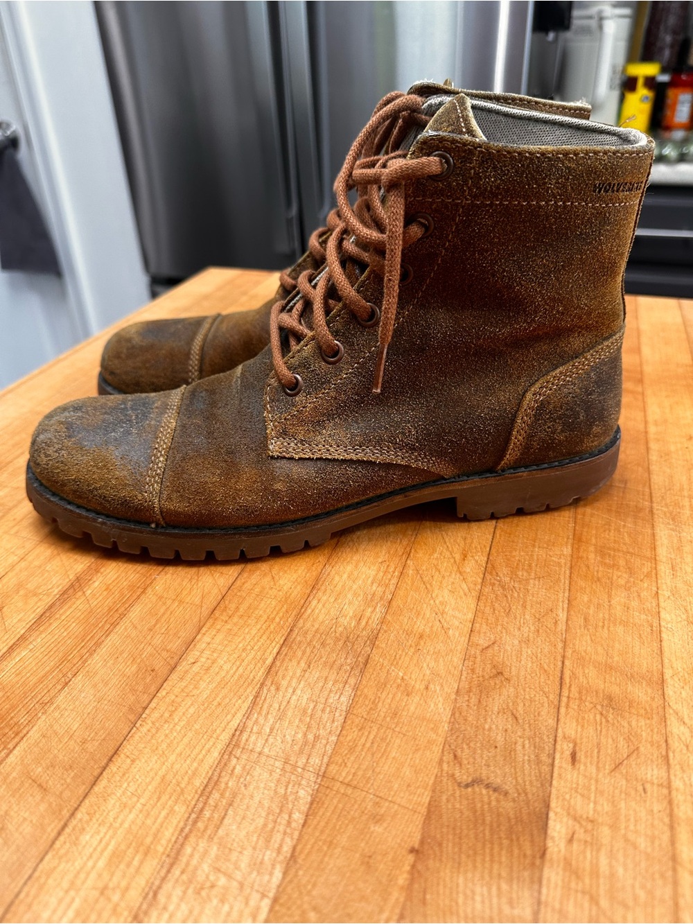 Men’s Wolverine Boots. Distressed look is by design. 7.5. In excellent condition